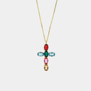 Collana in Argento 925 a forma di croce con cristalli multicolore