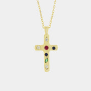 Collana in Argento 925 con croce impreziosita da zirconi colorati