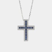 Collana in Argento 925 on pendente croce zirconi blu