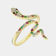 Anello in Argento 925 a forma di serpente con zirconi multicolore