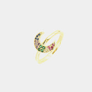 Anello in Argento 925 a forma di mezza luna e zirconi multicolore