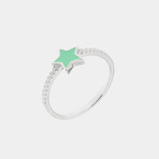 Anello in Argento 925 a forma di stella smaltata verde con dettagli in zirconi bianchi