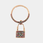 Anello in Argento 925 con ciondolo a forma di lucchetto impreziosito da zirconi multicolor