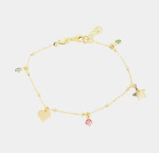 Bracciale in Argento 925 con cuori e stelle pendenti, impreziositi da cristalli multicolore