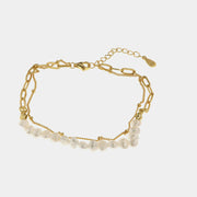 Bracciale in Argento 925 doppio filo con catena e dettaglio centrale con perle barocche
