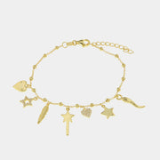 Bracciale in Argento 925 con ciondoli pendenti a cuore, stella, piuma , cornetto e bacchetta magica