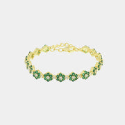 Bracciale in Argento 925 con zirconi verdi e bianchi a forma di fiore