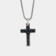 Collana in Acciaio con croce di colore nero e dettagli blu