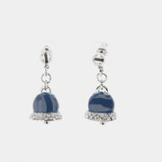 Orecchini in Metallo con campanelle portafortuna smaltate blu e cristalli bianchi