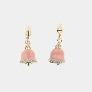 Orecchini in Metallo con campanelle portafortuna smaltate rosa e cristalli bianchi