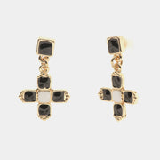 Orecchini in Metallo con pendenti a forma di croce smaltati neri e bianchi