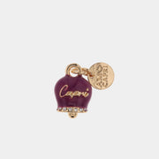 Ciondolo in Metallo campanella portafortuna viola con scritta Capri e cristalli bianchi