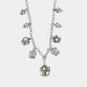 Collana in Metallo con campane pendenti colorati e cristalli bianchi