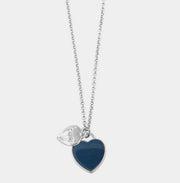 Collana in Metallo con cuore pendente in smalto blu
