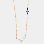 Collana in Metallo con perle bianche impreziosite da croce con cristalli neri