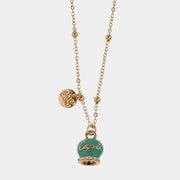 Collana in Metallo con campanella portafortuna verde marino e scritta Capri