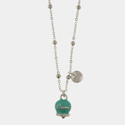 Collana in Metallo con campanella portafortuna verde acqua, con scritta Capri