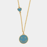 Collana in Metallo con pendente a forma di smile e cuore azzurro
