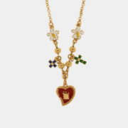 Collana in Metallo con fiori, croci e cuore sacro pendenti