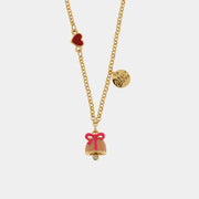 Collana in Metallo con campanella rosa e fiocco centrale con cuore pendente