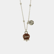 Collana in Metallo campanella portafortuna in smalto marrone, con scritta Capri a rilievo e cristalli bianchi