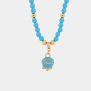 Collana in Metallo con perline colorate e campana pendente azzurre