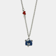 Collana in Metallo con campanella a forma di orso blu e cuore rosso