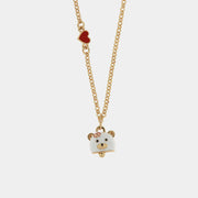 Collana in Metallo con campanella a forma di orso bianco e cuore rosso