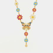 Collana in Metallo con farfalla e fiori colorati