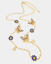 Collana in Metallo con farfalle e fiori blu e bianchi