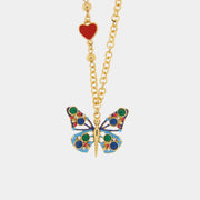 Collana in Metallo con farfalla multicolor e cuore rosso