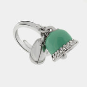 Anello in Metallo con charms doppia campana, impreziosita da smalto verde e cristalli, e campana liscia