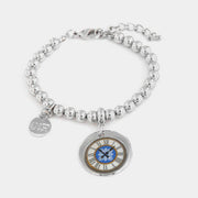 Bracciale in Metallo maglia a sfere, con medaglione simbolo orologio capri a smalti colorati