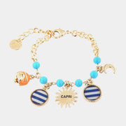 Bracciale in Metallo in stile marino, con sole scritta Capri, campanella e luna
