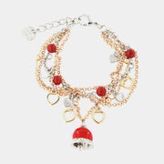 Bracciale in Metallo con campana pendente rossa a maglia multifilo con cuori e corallini colorati
