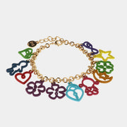 Bracciale in Metallo con pendenti colorati a forma di fiore, stella, cuore, infinito, luna, bimbo, bimba, quadrifoglio e lucchetto