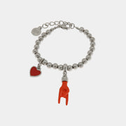 Bracciale in Metallo con pendente a forma di corna porta fortuna e cuore rosso