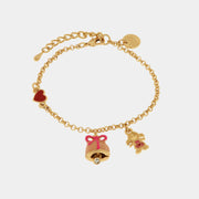 Bracciale in Metallo con campanella  rosa e fiocco centrale con pendenti a forma di bimba e cuore