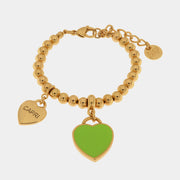 Bracciale in Metallo con cuore pendente in smalto verde e scritta Capri