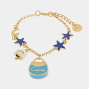 Bracciale in Metallo con borsa azzurra Capri, piccola campanella bianca e stelle