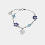 Bracciale in Metallo con fiori blu e cuore pendente