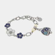 Bracciale in Metallo con campanella e fiori blu e bianchi