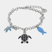 Bracciale in Metallo con tartaruga blu, pesce e stella marina